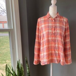 J. crew Lightweight Orange Plaid Button-Up Shirt